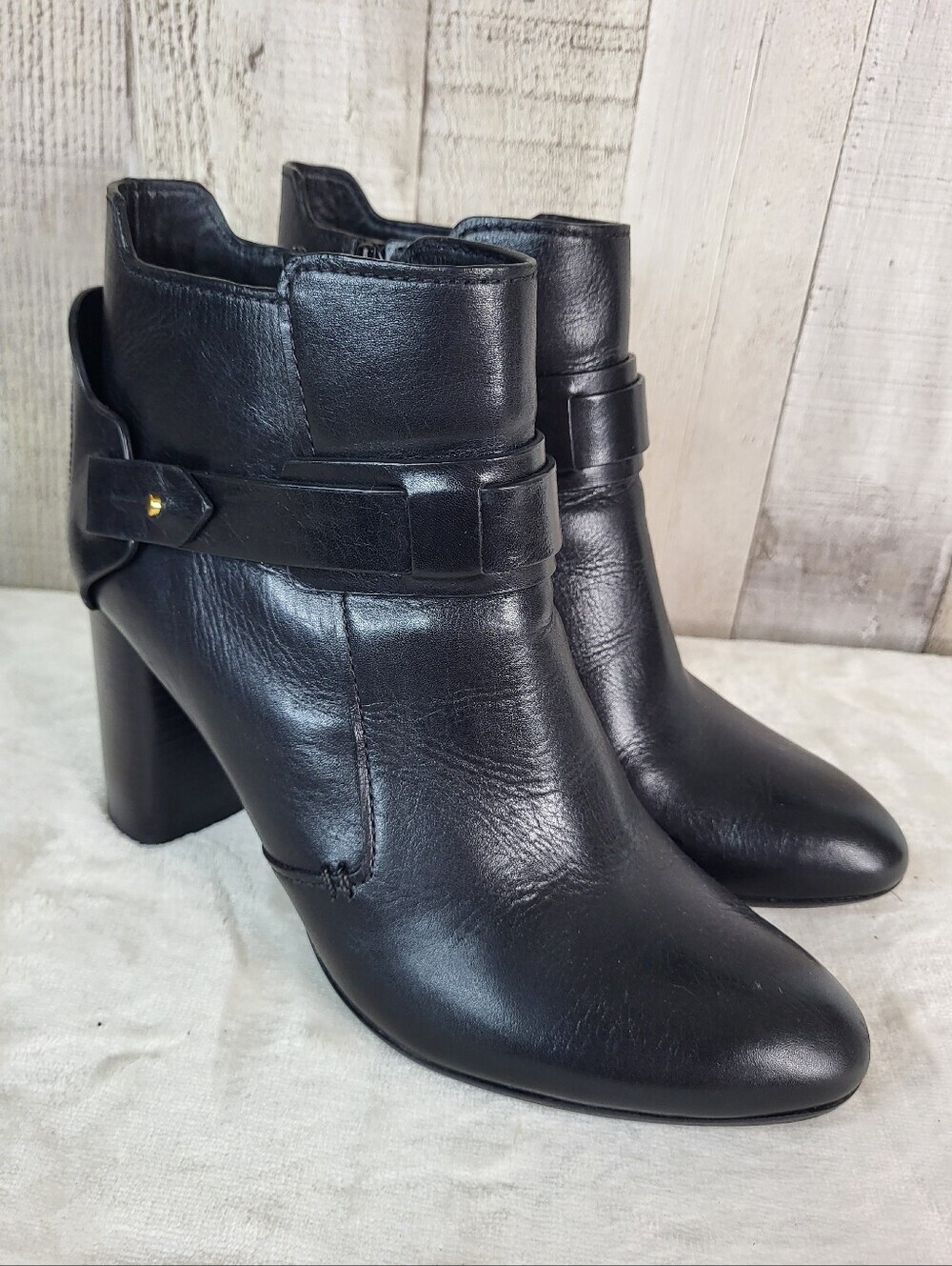 Tory Burch Colton Black Leather Ankle Booties with Strap Size 7 Ladies